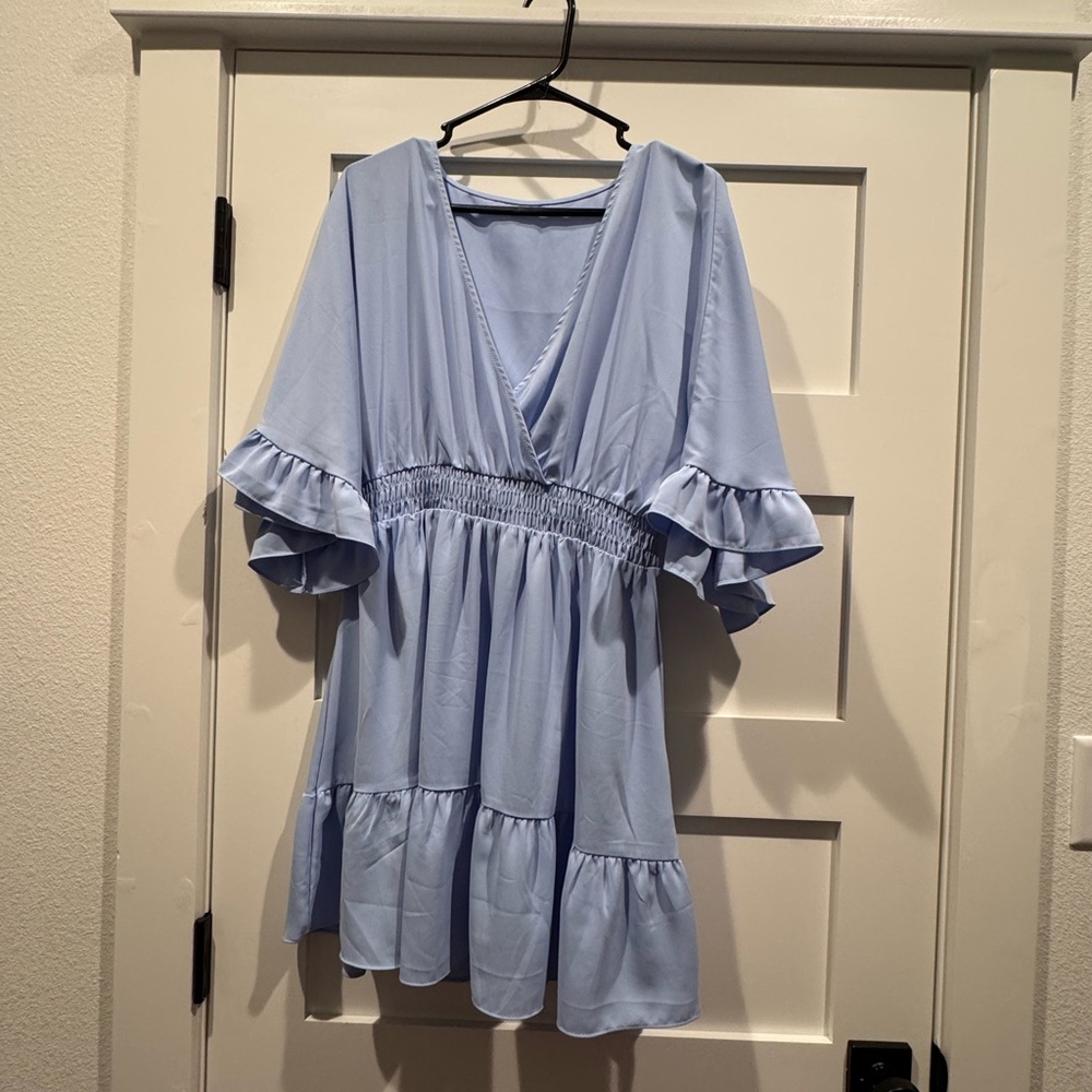 Light Blue Ruffle Sleeve Dress